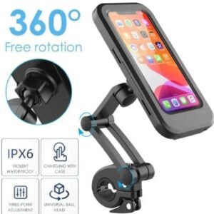 Waterproof Motorcycle Bicycle Phone Holder,360° Swivel Height Adjustable with Touch Screen Handlebar Phone Clip